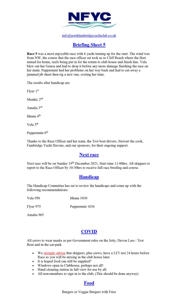 Winter series race briefing sheet 5